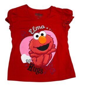 Sesame Street Elmo Hugs Valentine's Red Glitter Graphic T-Shirt 4T